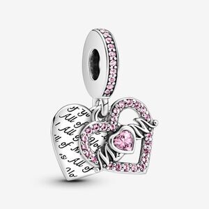 Heart & Mom Dangle Charm – Pink Pavé Bail, "All of Me Loves All of You" Engraved